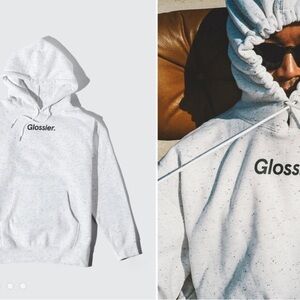 Glossier Terrazzo White speckled Hooded sweatshirt size medium